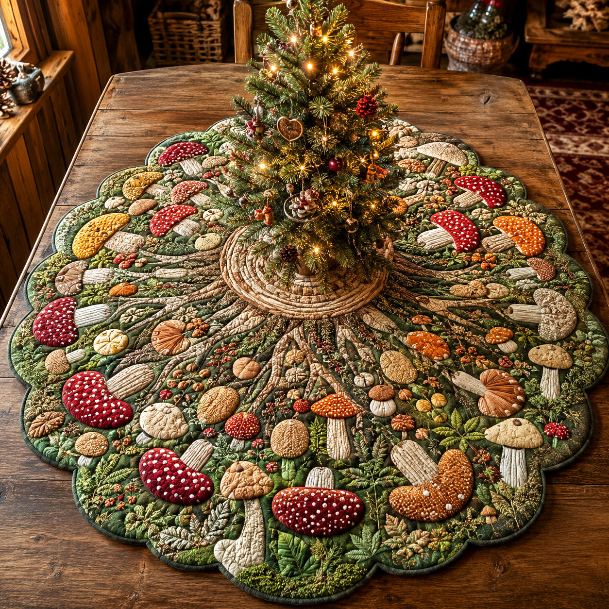 Forest Christmas Custom Shape Quilted Table Topper SN0TV105