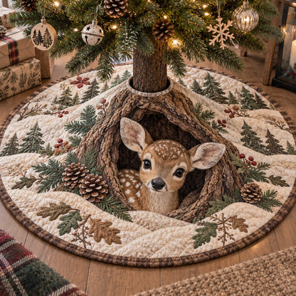Forest Deer Christmas Quilted Tree Skirt SN0TD631