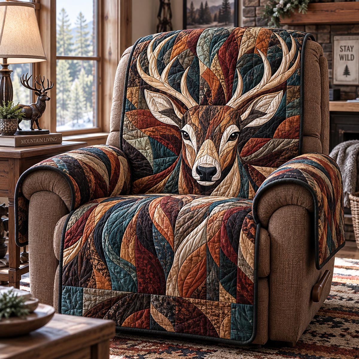 Forest Deer Mosaic Quilted Sofa Cover SN0DV1001