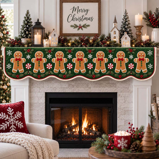 Forest Gingerbread Lineup Quilted Mantel Scarf SN0HH0321