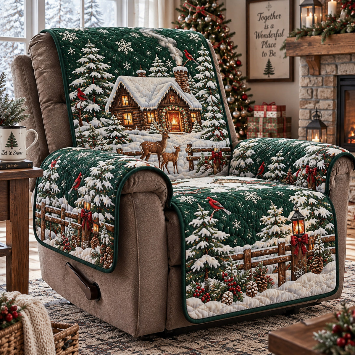 Forest Green Cabin Quilted Sofa Cover SN0DV945