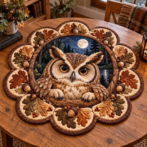Forest Owl Custom Shape Quilted Table Topper SN0TD919