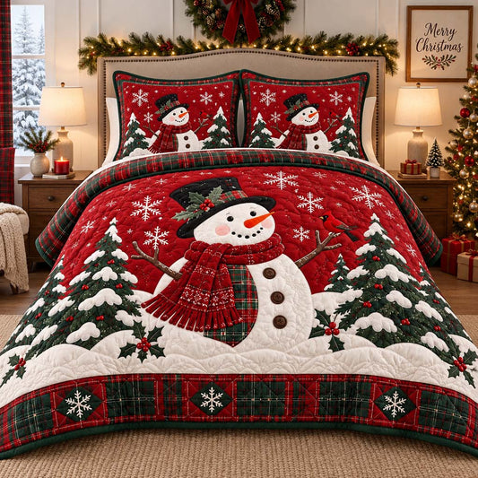 Forest Snowman 3-Piece Quilted Bedding Set SN0HH0621