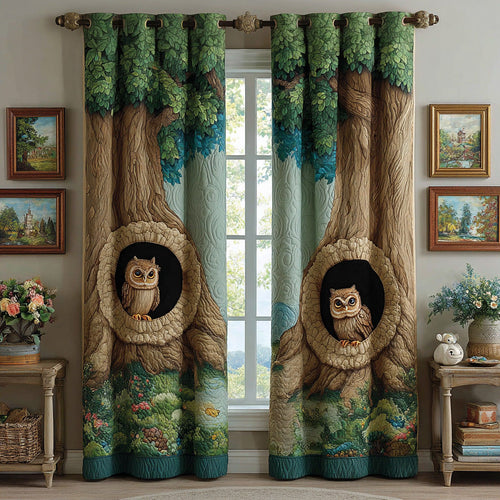 Forest Watch Owl Quilted Curtains NCU0DH953