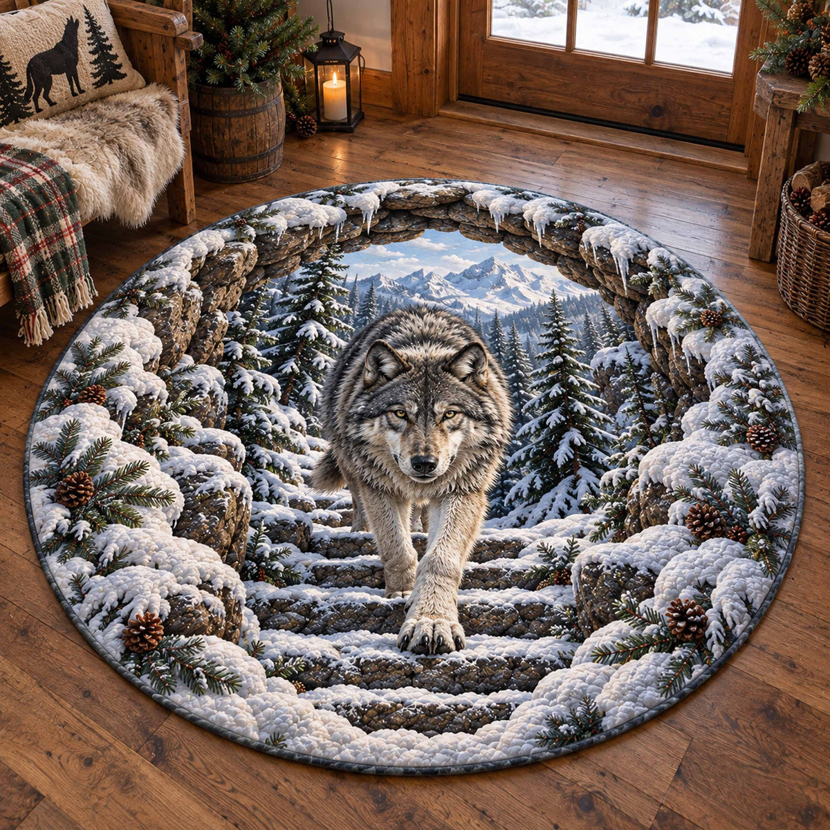 Forest Wolf Quilted Round Mat SN0TD963