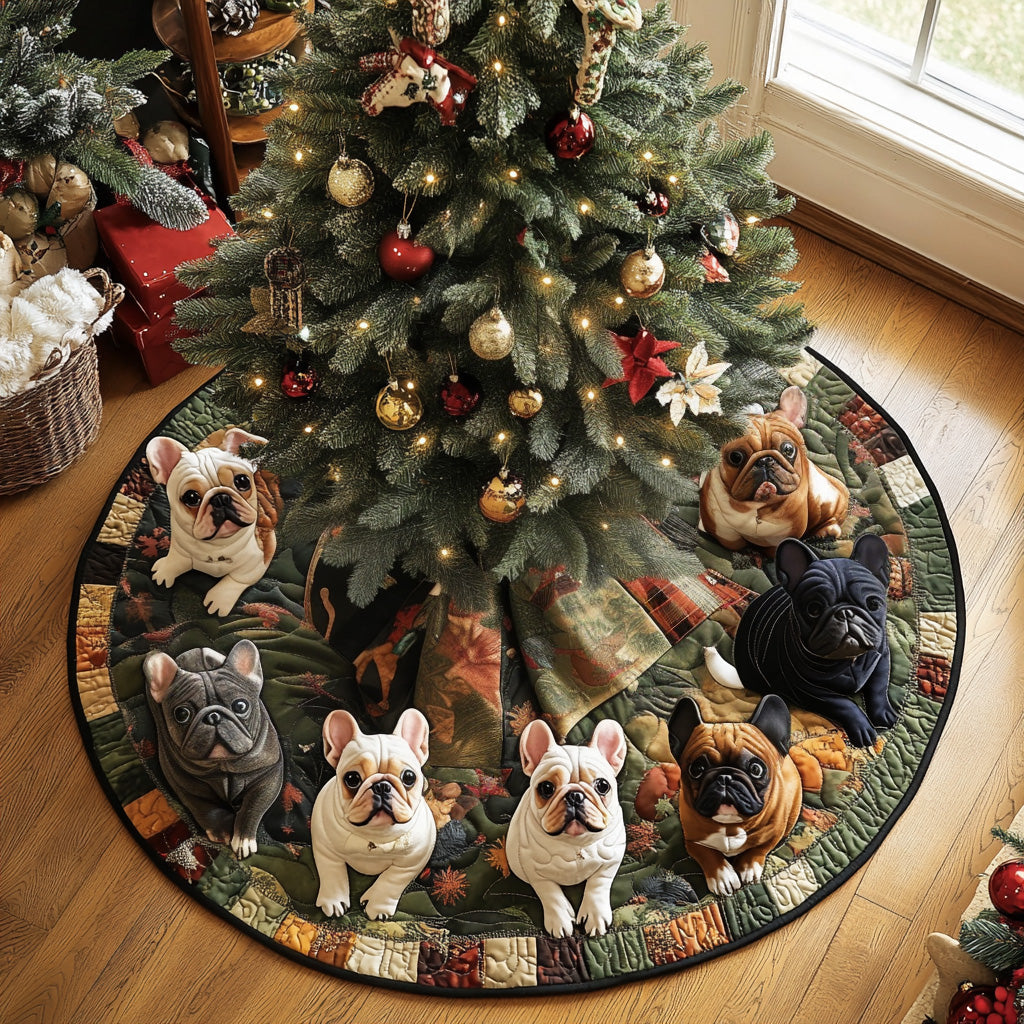 Frenchie Holiday Spirit Quilted Christmas Tree Skirt NCU0DV7968