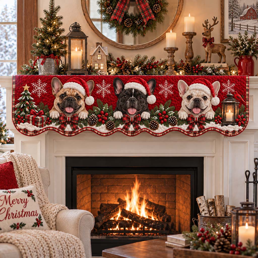 Frenchie Lantern Trio Quilted Mantel Scarf SN0HH0547