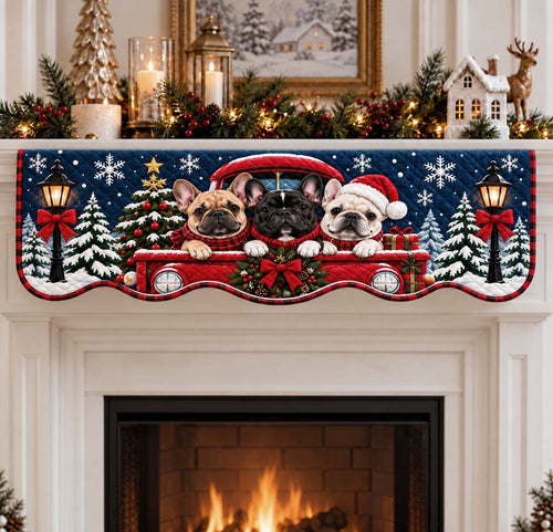 Frenchie Truck Holiday Quilted Mantel Scarf SN0HH0549