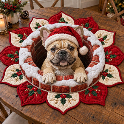 Santa Chimney Pups Custom Shape Quilted Table Topper NCU0SN004