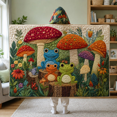 Froggy Haven Mushroom Quilted Hooded Blanket SN0HH0042