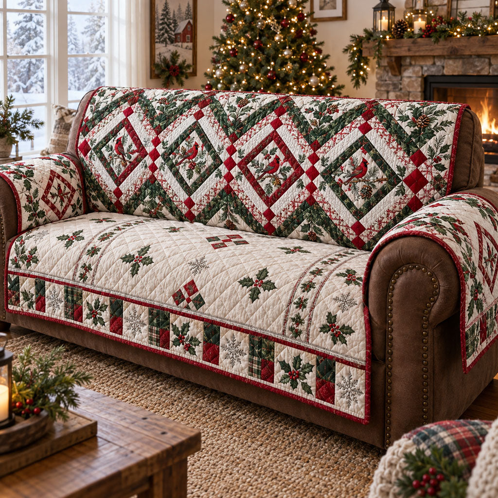 Frosted Cardinal Forest Quilted Sofa Cover SN0PT1350