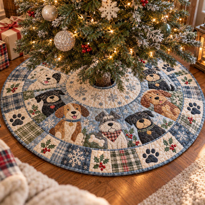 Frosted Dog Friends Christmas Quilted Tree Skirt SN0DV1173