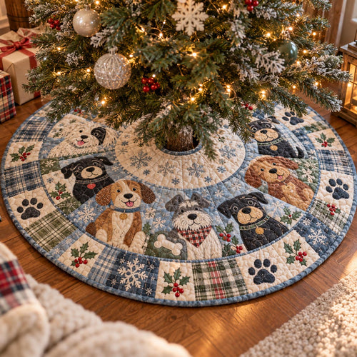 Frosted Dog Friends Christmas Quilted Tree Skirt SN0DV1173