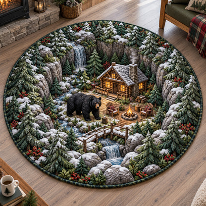Frosted Forest Cabin Quilted Round Mat SN0TV534