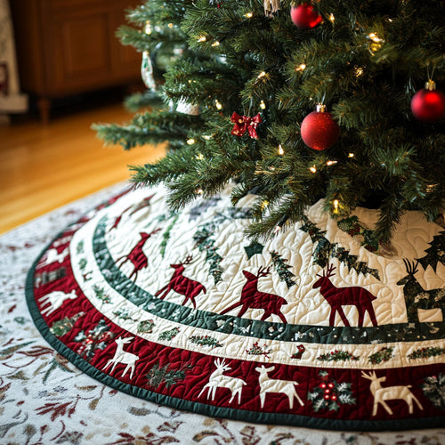 Frosted Forest Gathering Quilted Christmas Tree Skirt NCU0PT2377