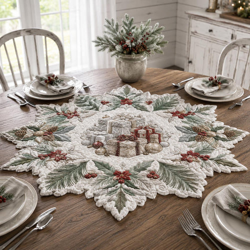 Frosted Gift Snowflake Custom Shape Quilted Table Topper SN0DV351