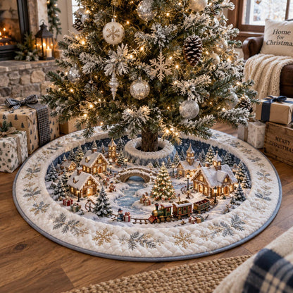 Frosted Holiday Village Christmas Quilted Tree Skirt SN0DV908