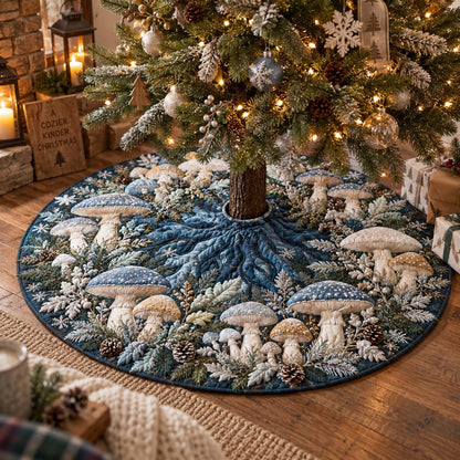 Frosted Mushroom Grove Christmas Quilted Tree Skirt SN0DV922