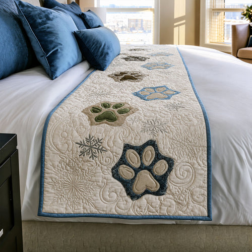 Frosted Paw Prints Quilted Bed Runner SN0PT364