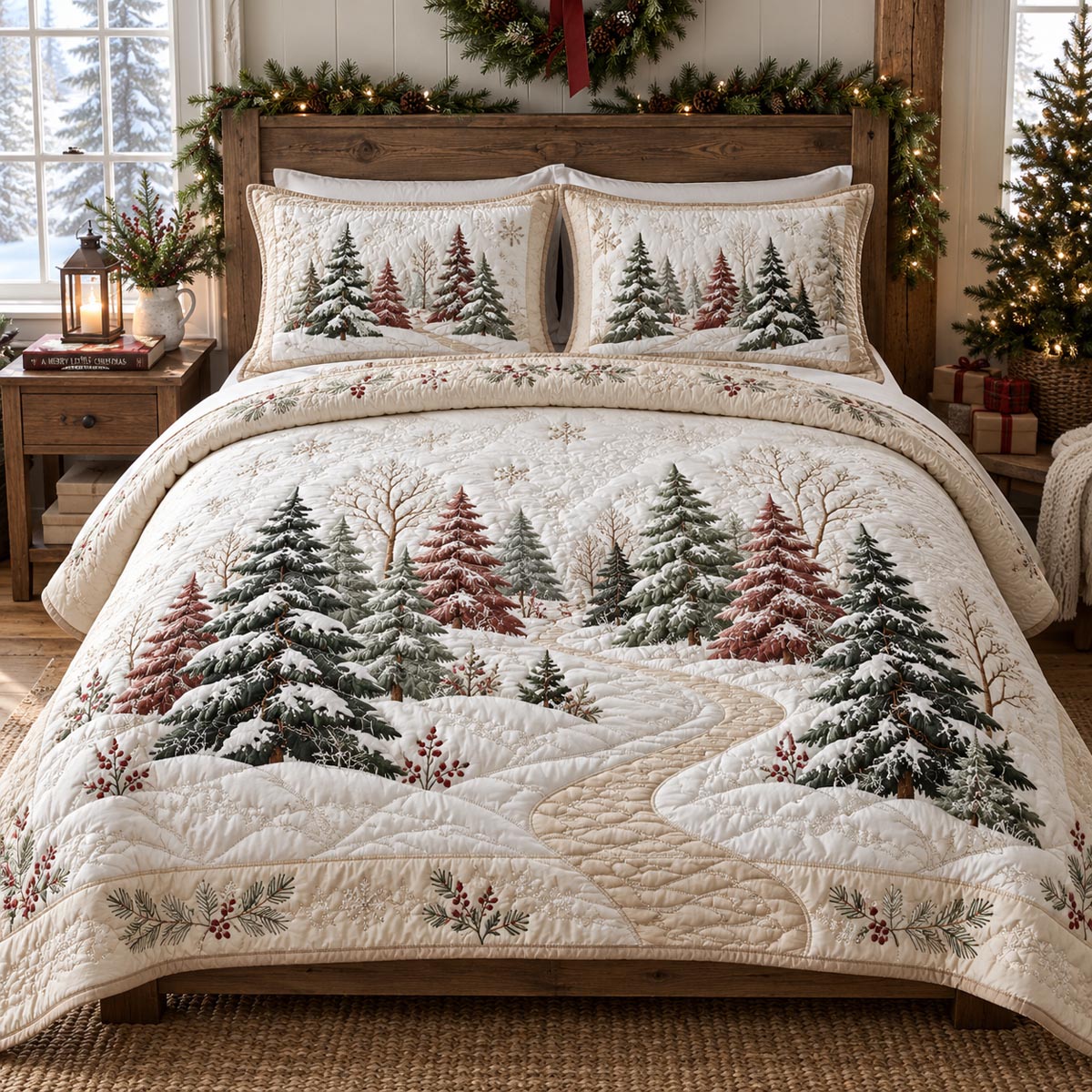 Frosted Pine Valley 3-Piece Quilted Bedding Set SN0DV926