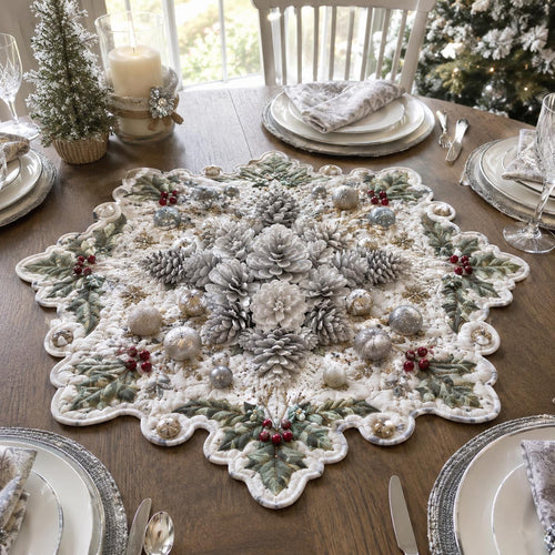 Frosted Pinecone Custom Shape Quilted Table Topper SN0DV316