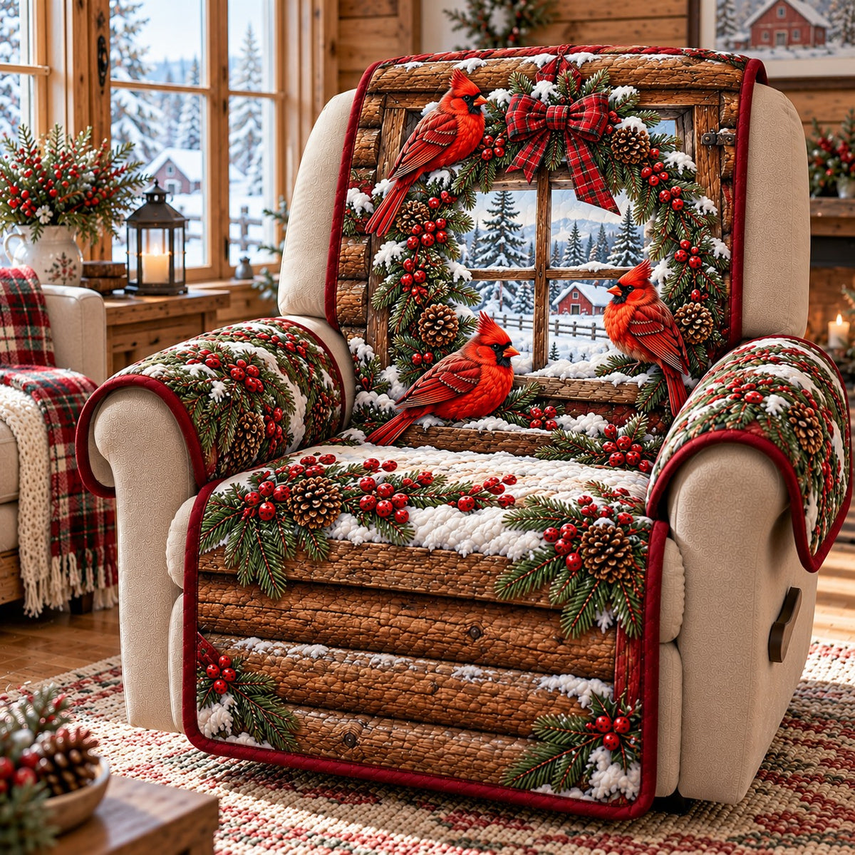 Frosted Window Wreath Quilted Sofa Cover SN0TD1350