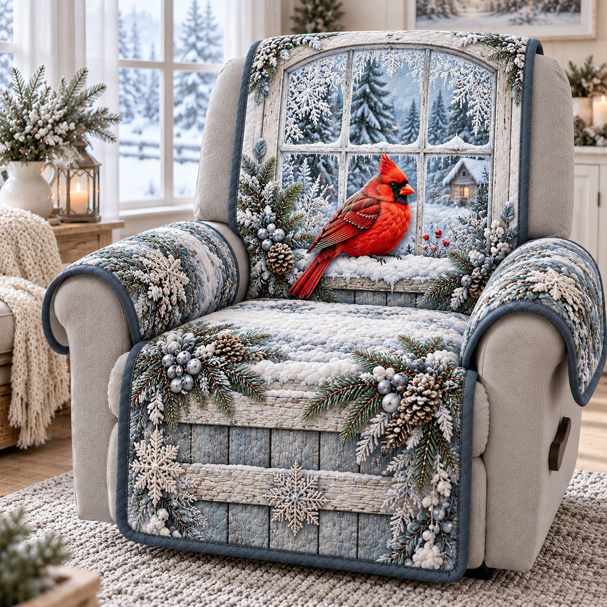 Frosty Blue Window Quilted Sofa Cover SN0TD1345
