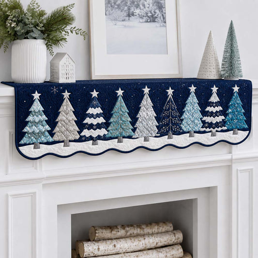 Frosty Christmas Tree Quilted Mantel Scarf SN0HH0252