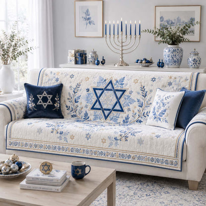 Frosty Judaic Botanical Quilted Sofa Cover SN0HH0202