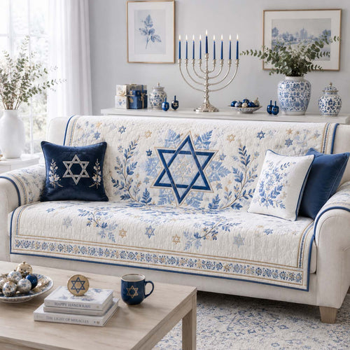 Frosty Judaic Botanical Quilted Sofa Cover SN0HH0202