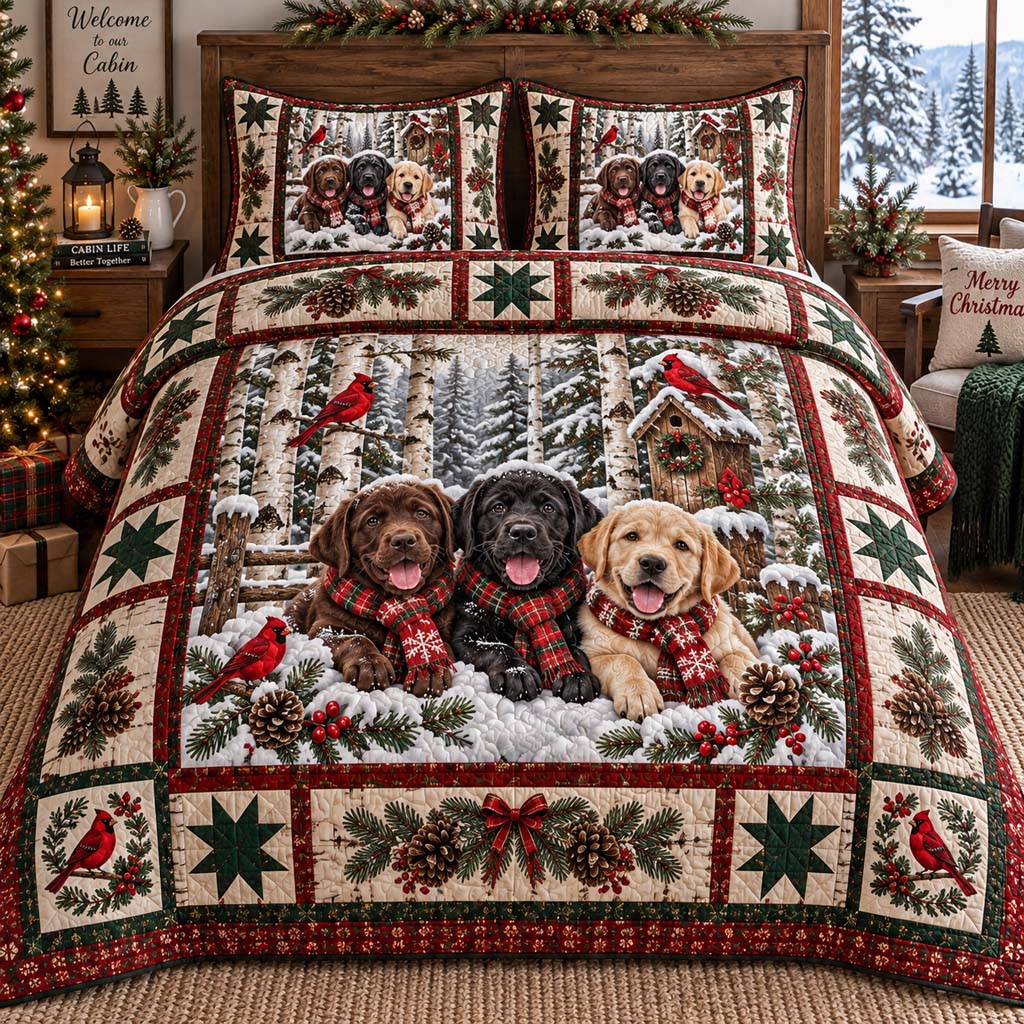 Frosty Labrador 3-Piece Quilted Bedding Set SN0HH0783