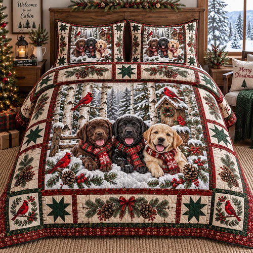 Frosty Labrador 3-Piece Quilted Bedding Set SN0HH0783