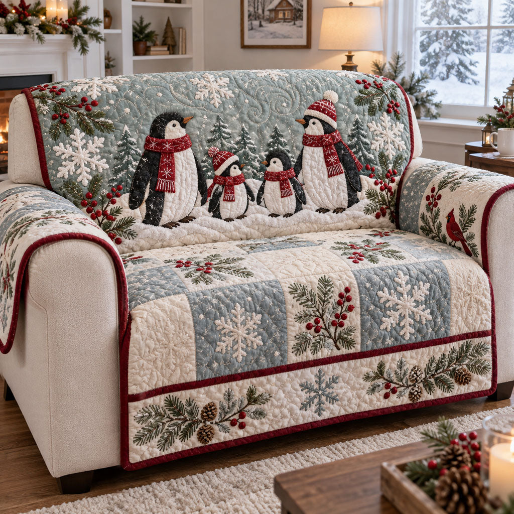 Frosty Penguin Paradise Quilted Sofa Cover SN0PT1388