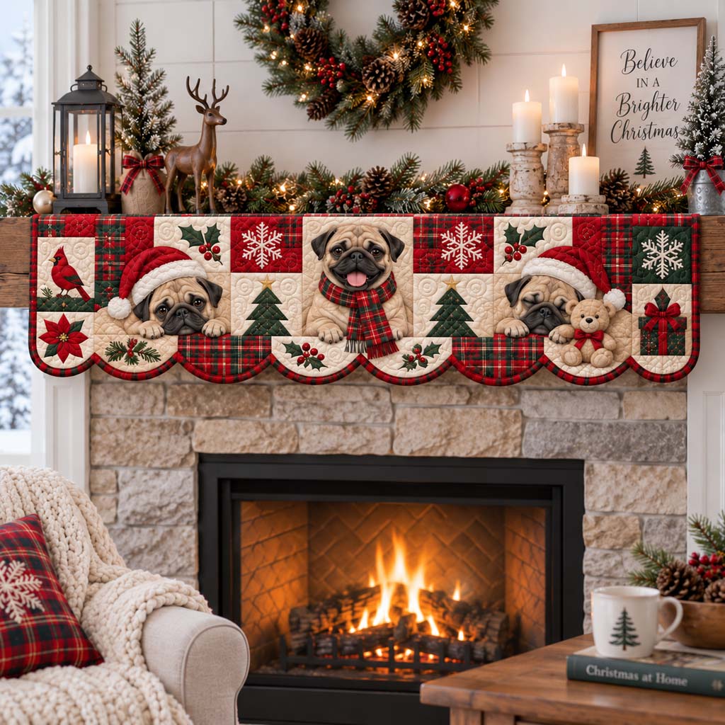 Frosty Pug Quilted Mantel Scarf SN0HH0673