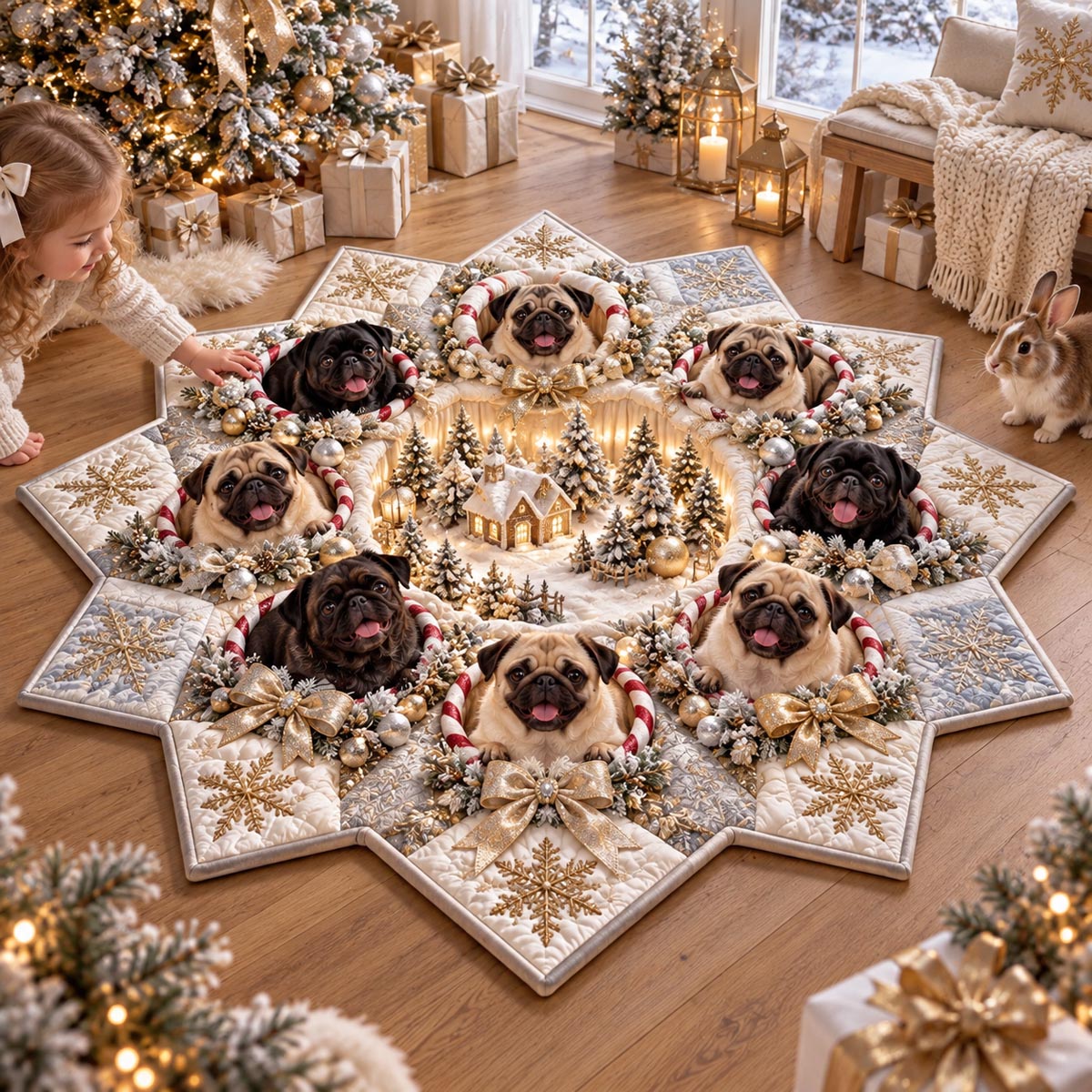 Frosty Pug Village Custom Shape Area Rug SN0DV787