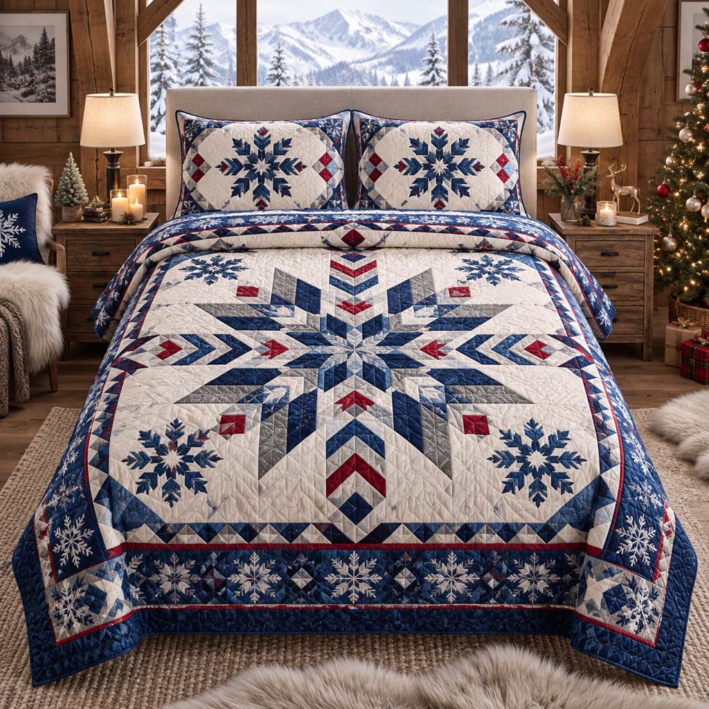 Frosty Snowflake 3-Piece Quilted Bedding Set SN0HH0613