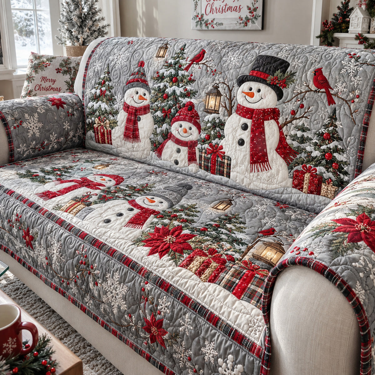 Frosty Snowman Friends Quilted Sofa Cover SN0DV643