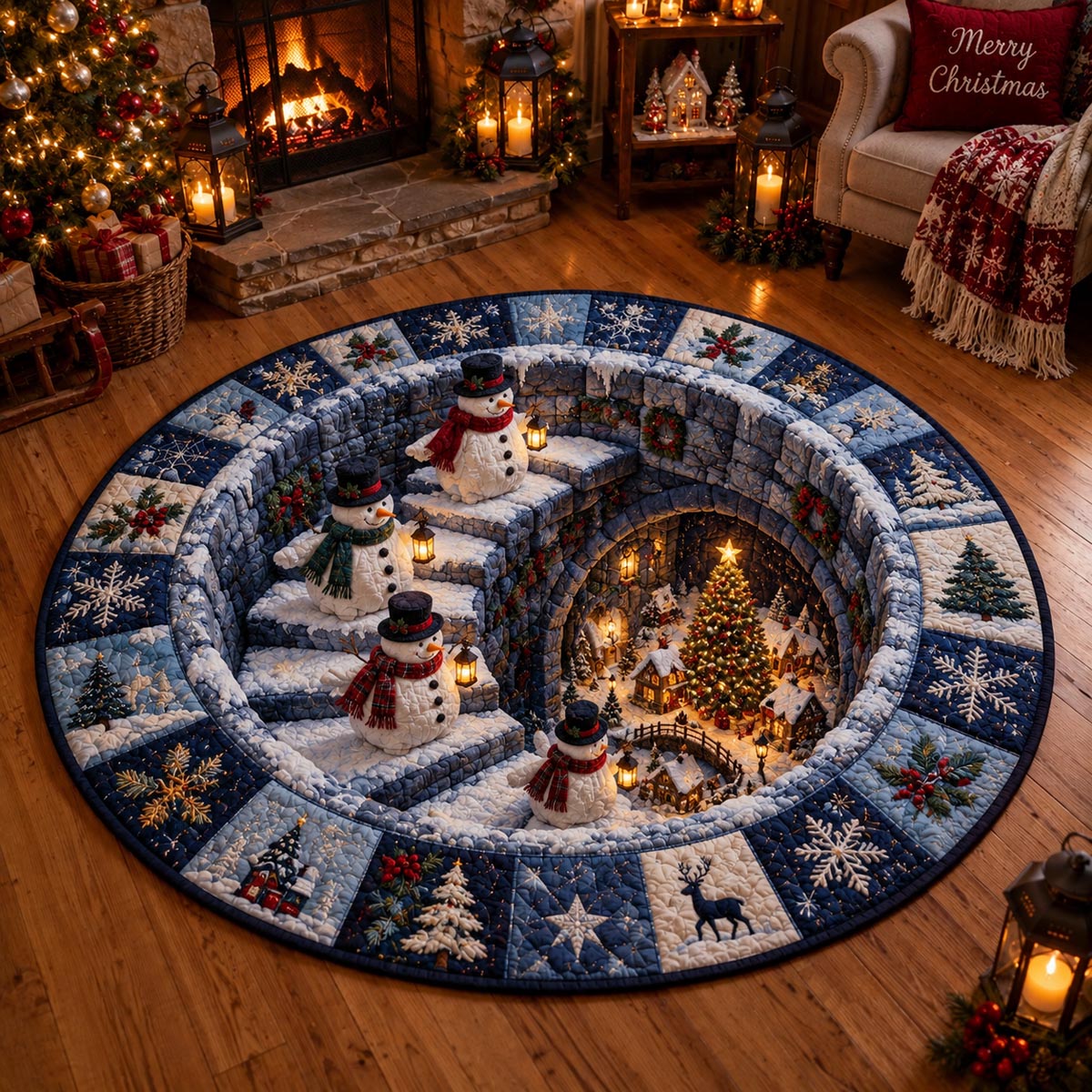 Frosty Snowman Hideaway Quilted Round Mat SN0DV801