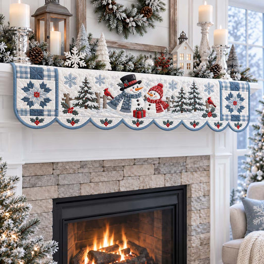 Frosty Snowman Pair Quilted Mantel Scarf SN0HH0364