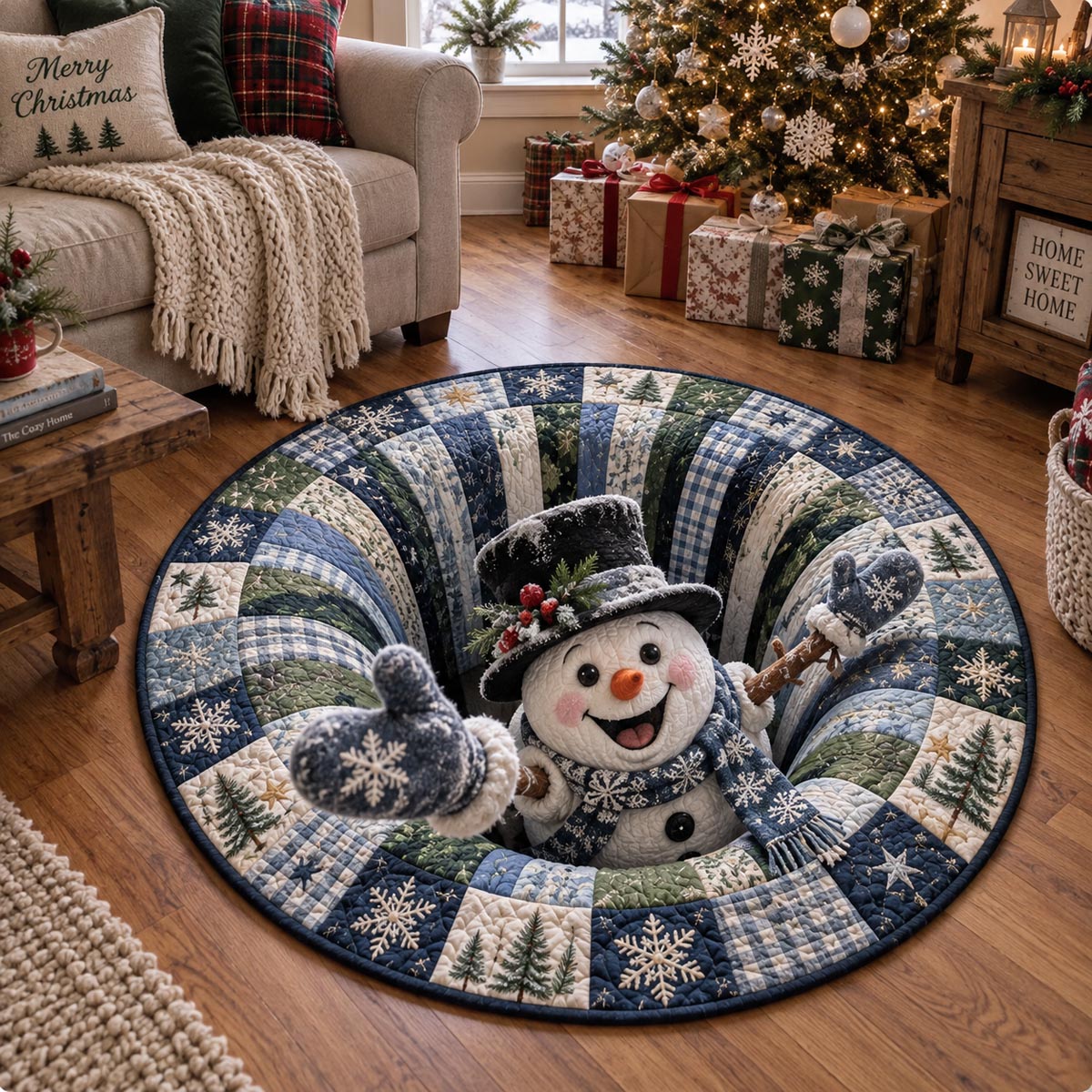 Frosty Snowman Spiral Quilted Round Mat SN0DV712