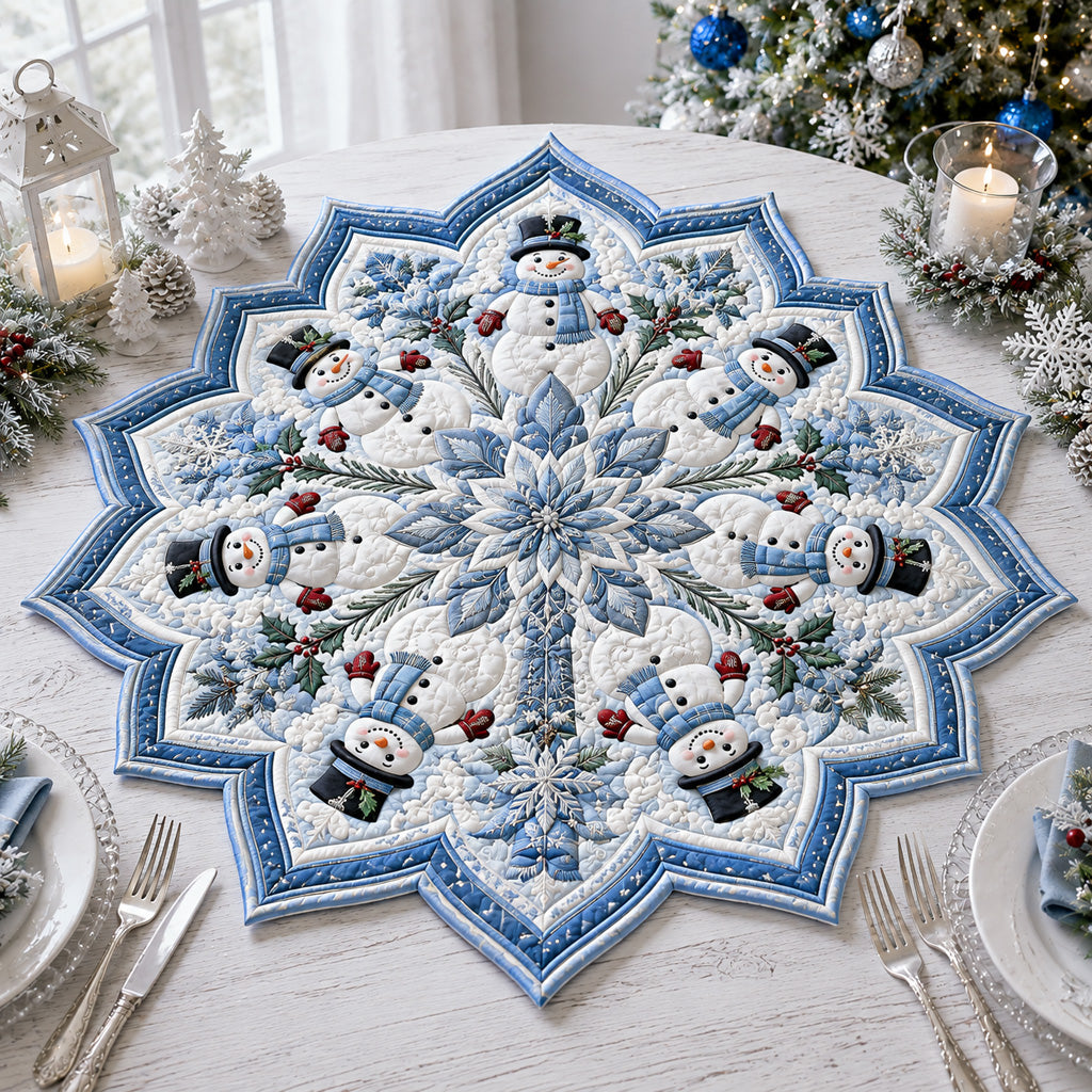 Frosty Snowman Star Custom Shape Quilted Table Topper SN0HH0077