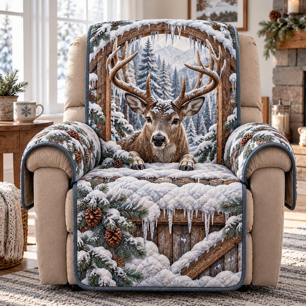 Frosty Stag Recliner Quilted Sofa Cover SN0TD1290