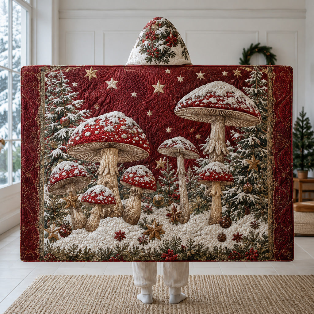 Frosty Wonderland Mushroom Quilted Hooded Blanket SN0HH0043
