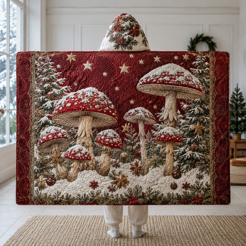 Frosty Wonderland Mushroom Quilted Hooded Blanket SN0HH0043