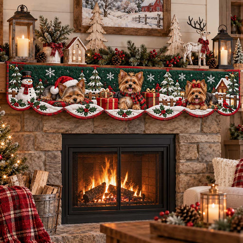 Frosty Yorkie Quilted Mantel Scarf SN0HH0661