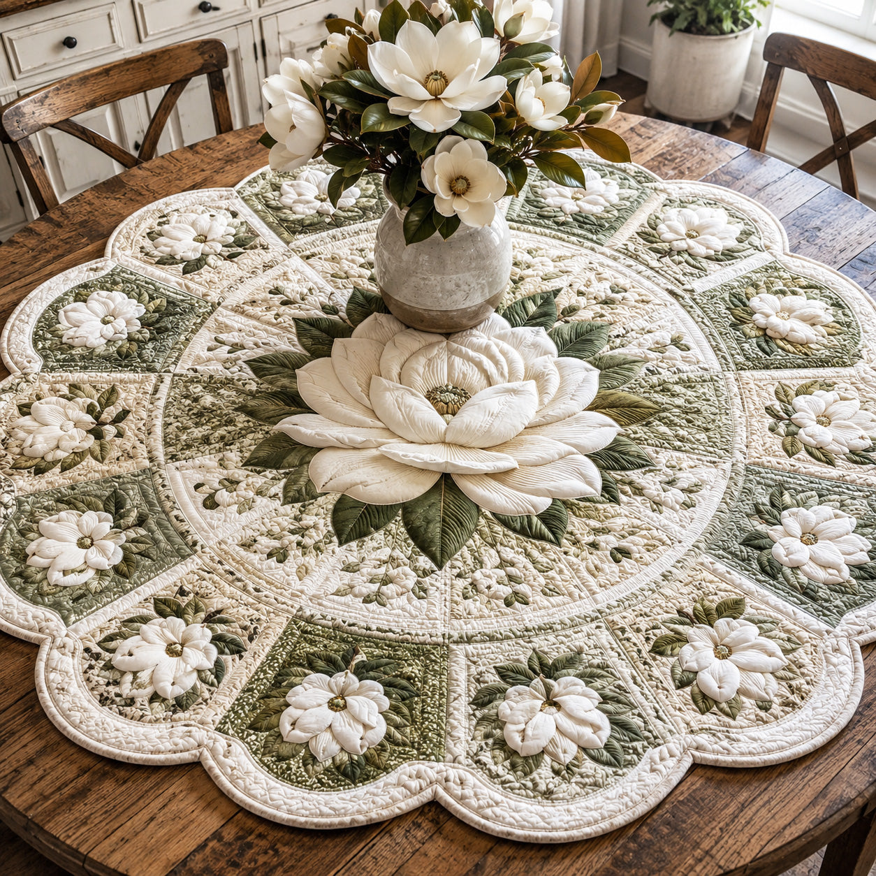 Garden Magnolia Custom Shape Quilted Table Topper SN0TV085