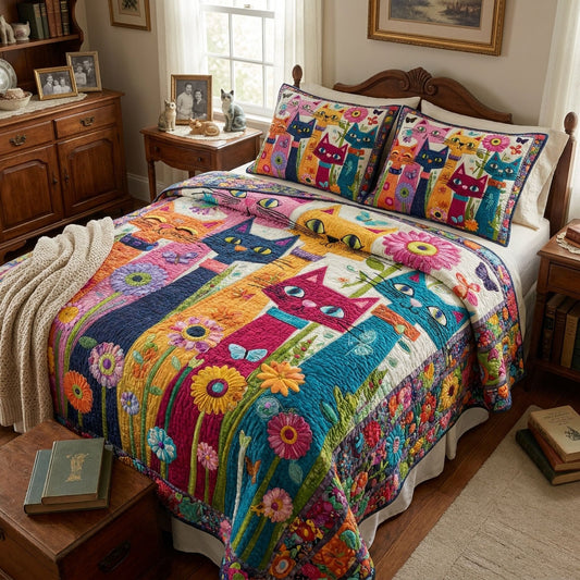 Garden of Whiskers 3-Piece Quilted Bedding Set SN0PT206