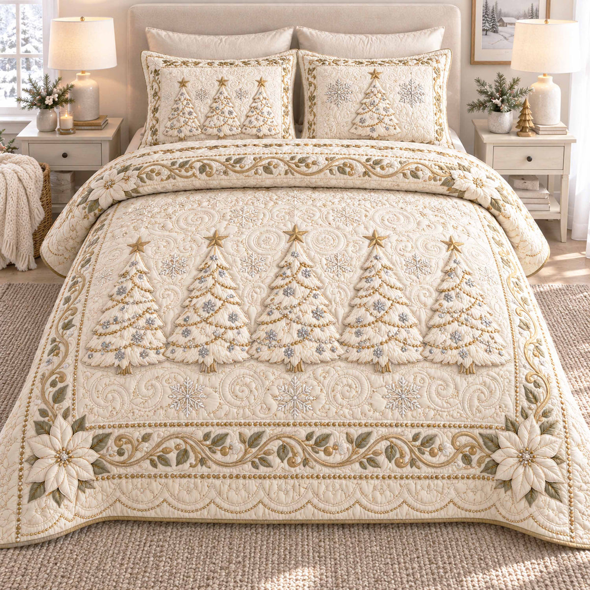 Gentle Evergreen 3-Piece Quilted Bedding Set SN0TD1163