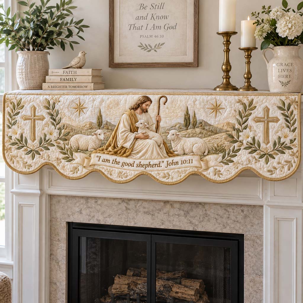 Gentle Shepherd Quilted Mantel Scarf SN0HH0847
