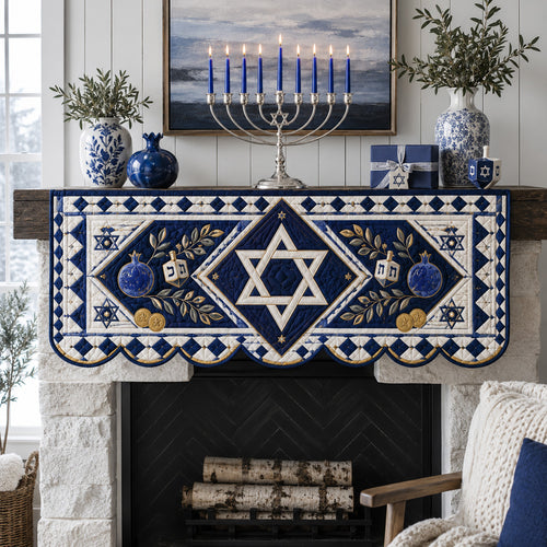 Geometric Tile Hanukkah Quilted Mantel Scarf SN0HH0174